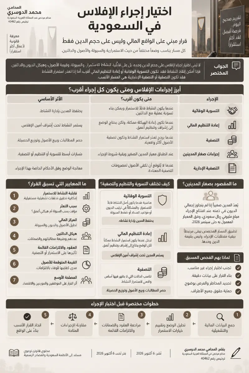 اختيار إجراء الإفلاس في السعودية