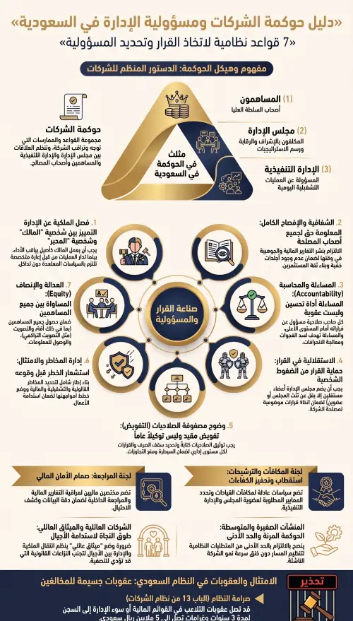 إنفوغرافيك حوكمة الشركات ومسؤولية الإدارة في السعودية