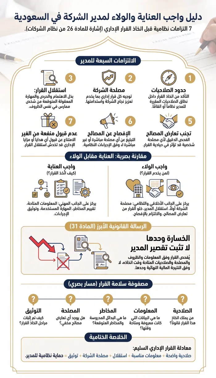 إنفوغرافيك واجب العناية والولاء لمدير الشركة في السعودية