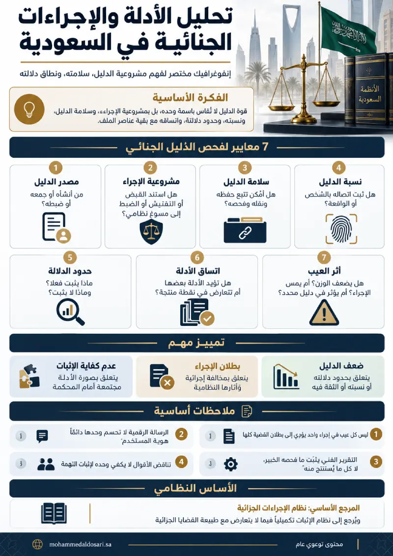 إنفوغرافيك يوضح 7 معايير لفحص الأدلة الجنائية في السعودية